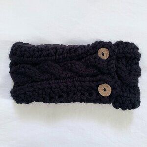 Dè Marie & Marie Wool Satin-Lined Head Warmer Headband Wide Knit Winter Black